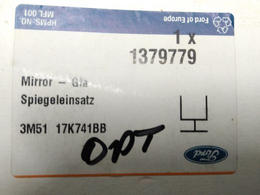 Вкладыш зеркала бокового левого с подогревом Ford C-Max '03-'09/Fiesta '04-'05